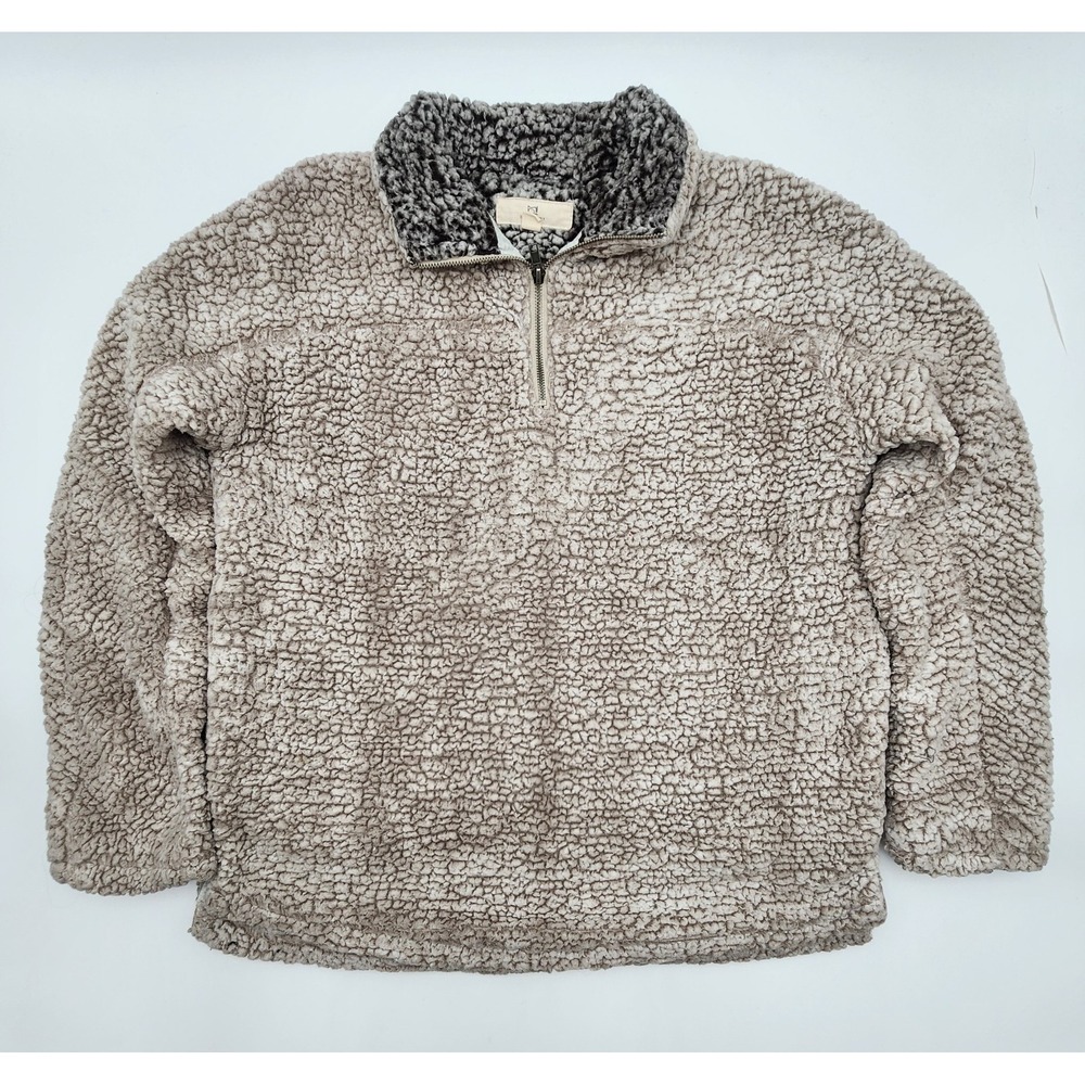 Thread & Supply Pullover Womens Large Cream Sherpa Fleece 1/4 Zip Sweatshirt‎